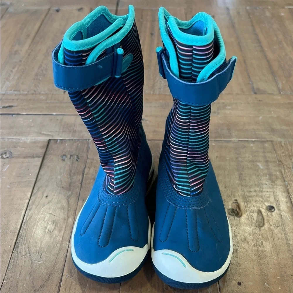 Plae Thandi titanium quartz waterproof winter boots kids size 8 blue stripes
